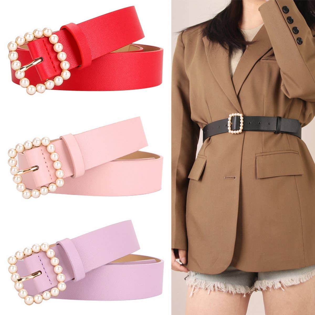 CWABE0945_SWEET PEARL SQUARE BUCKLE BELT