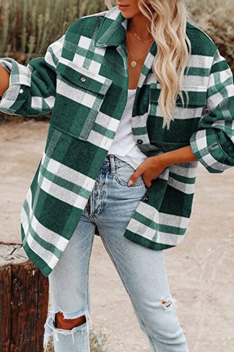 CWOCO0938_LONG-SLEEVED LAPEL LOOSE PLAID THICKENED COAT