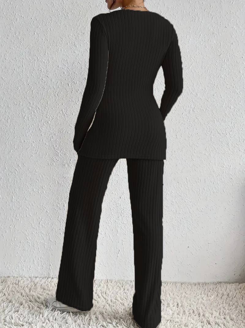 Long-sleeved loose high-waisted top pants set