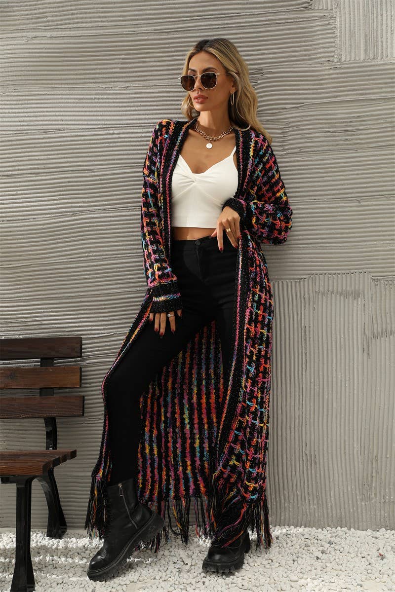CWOCAL0933_FRINGED LONG COLORFUL CARDIGAN COAT