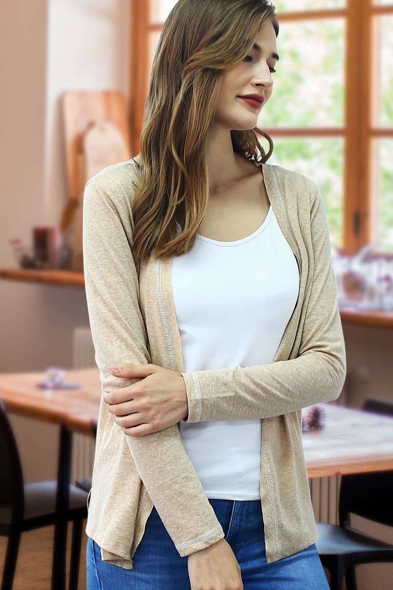 CWOCAL542_SOFT COLOR CONTRAST OVERLOCK KNIT CARDIGAN
