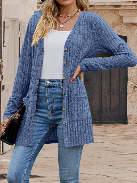 Single - buttoned V-neck pit strip cardigan