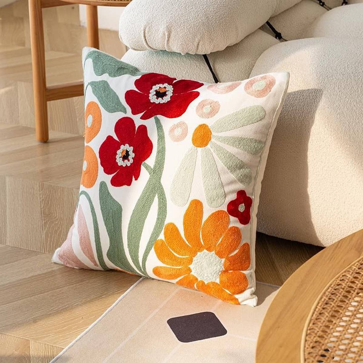 Cotton Cream Pillow Cover Sofa Bed Square Cushion