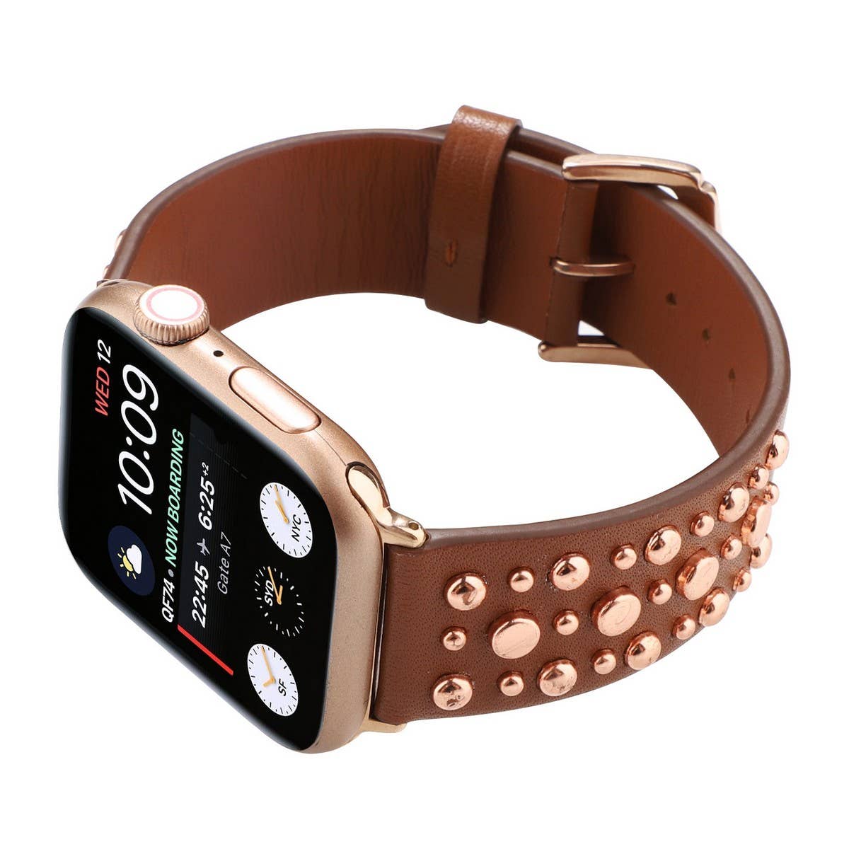 IWATCH9-1IWATCH8 GOLD RIVET GENUINE LEATHER STRAP