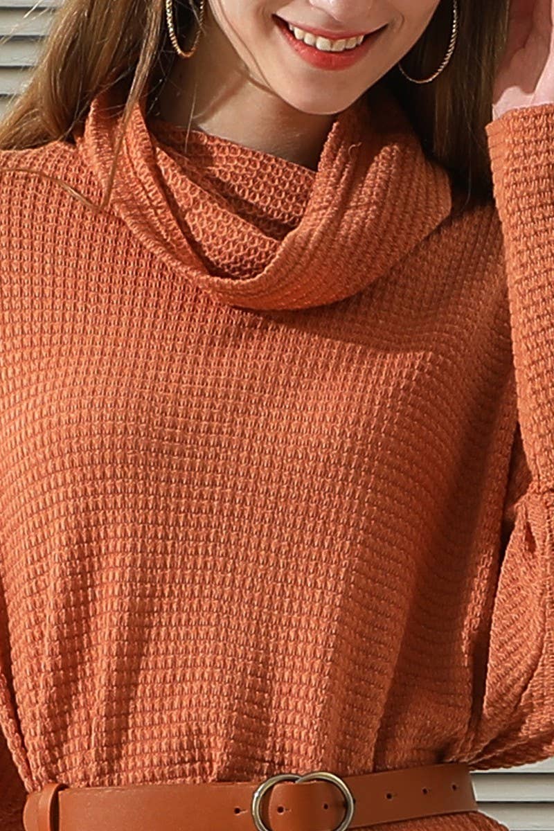 CWDSD10413_Cowl Neck A-Line Tunic Kint Top