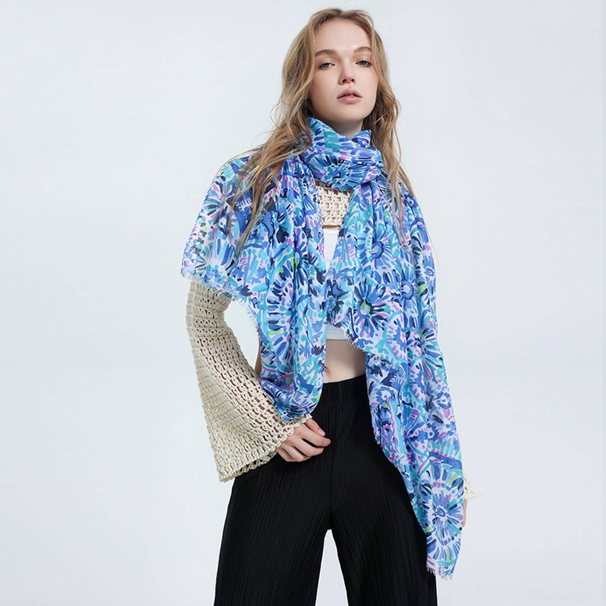 CLASSIC PRINT COLOR BLOCK SCARF SHAWL