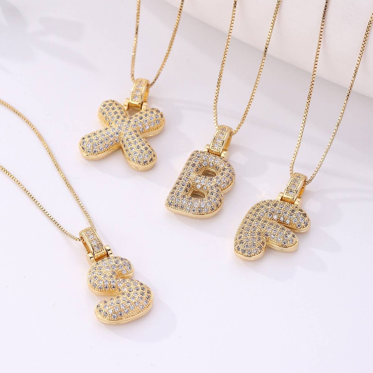 Copper Zirconia 26 Letters Pendant Necklace