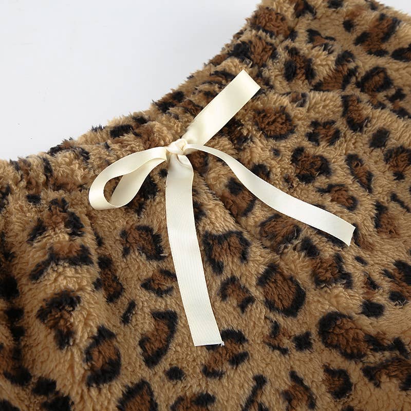 STREET PLUSH LEOPARD PRINT LACE-UP PANTS