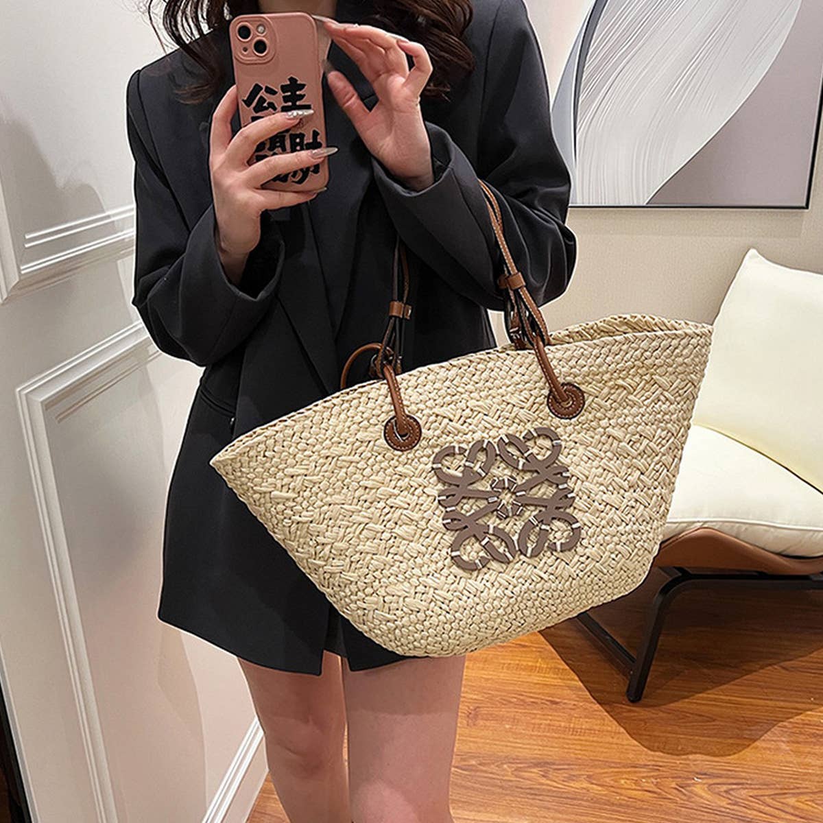 BEACH BAG LARGE CAPACITY FASHIONABLE WOVEN BAG_CWAB2303