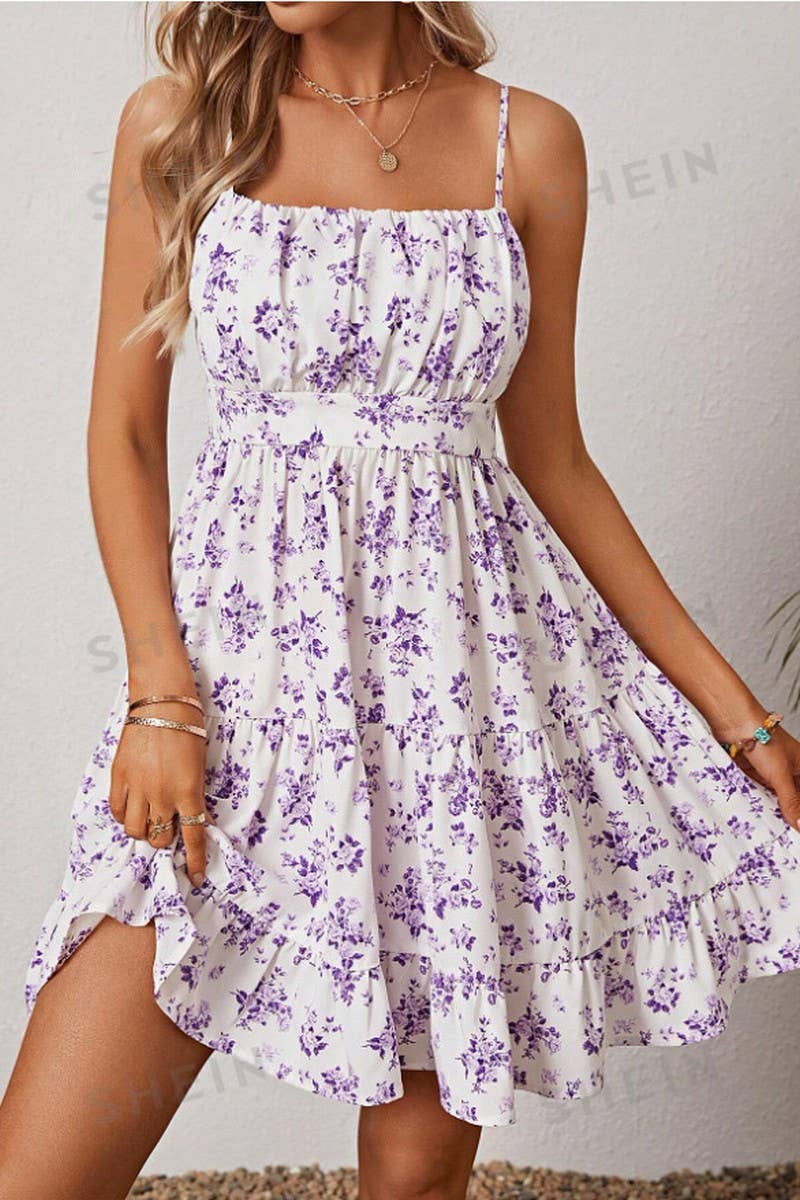 CWDSD8285_FRENCH STRAP SLEEVELESS WAIST CAKE DRESS