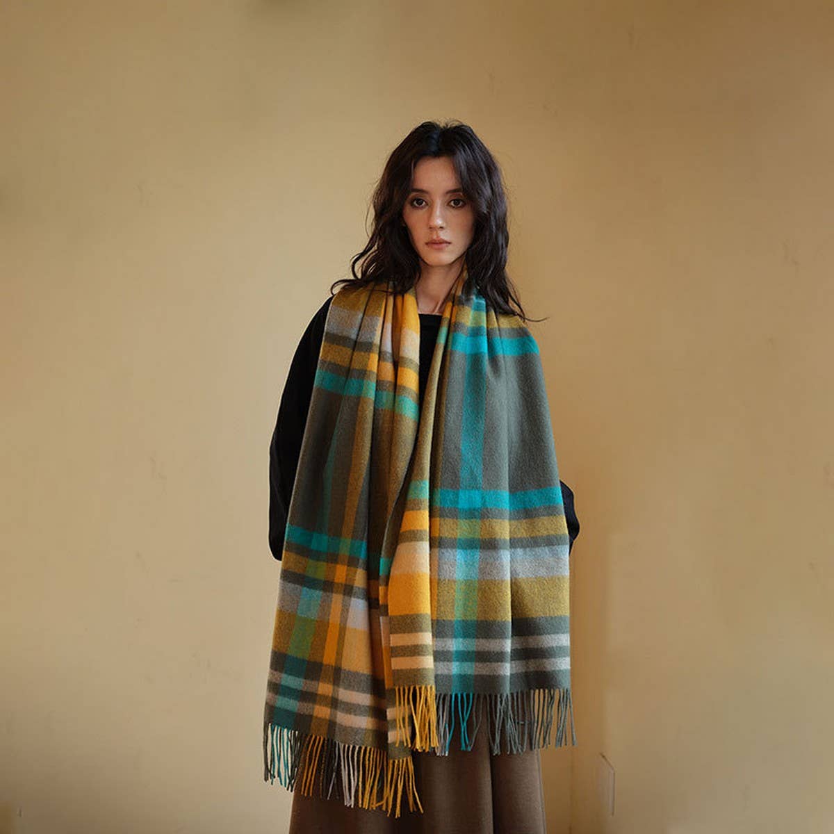 Plaid Scarf Women's Reversible Large Warm Shawl_CWASC2378