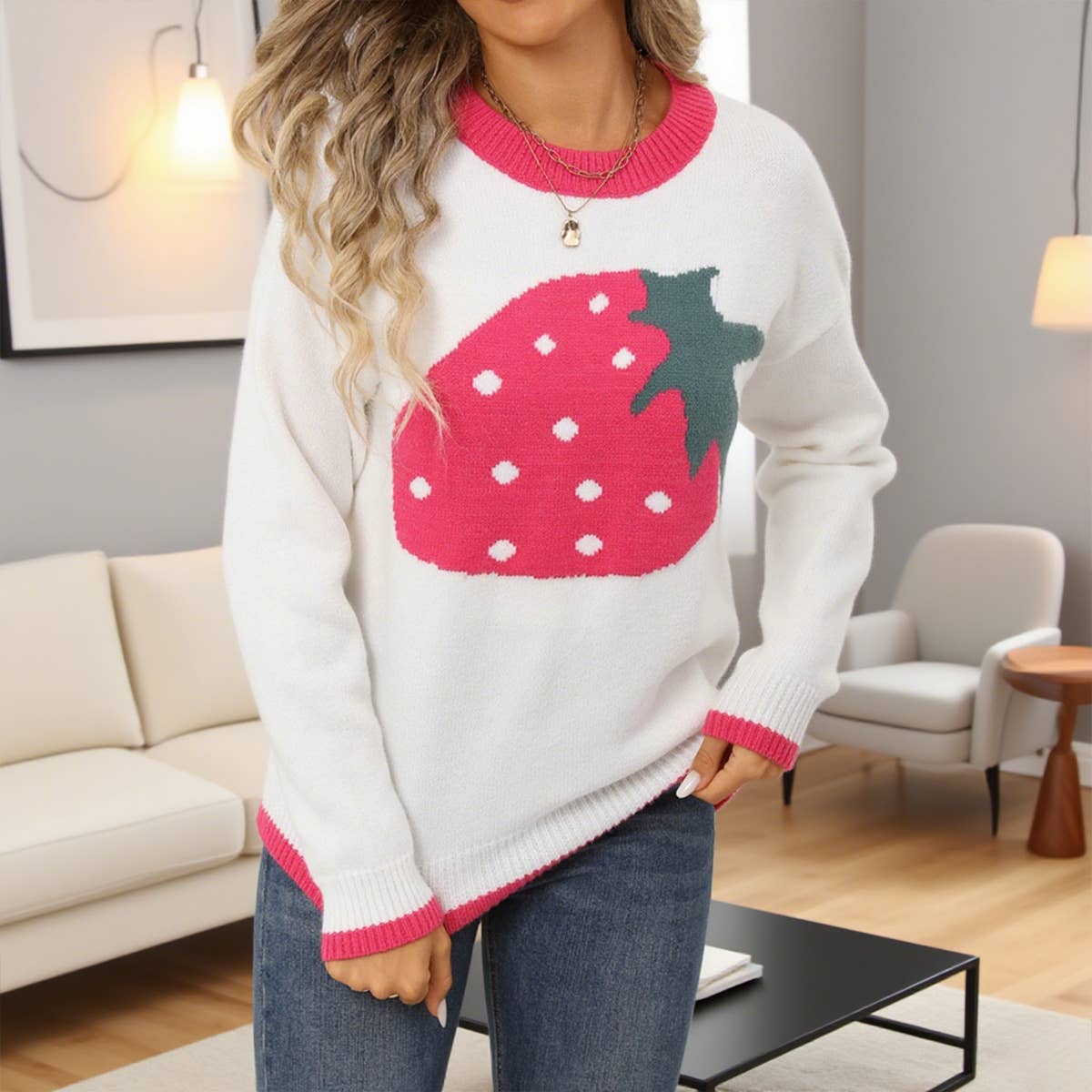 Strawberry Valentine's Day knitted sweater