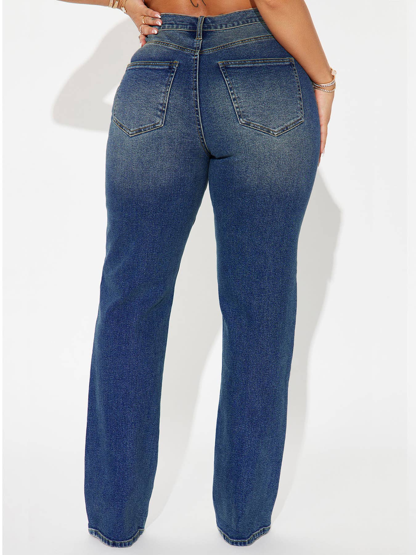 DIAGONAL HIGH-WAISTED STRAIGHT-LEG STRETCH JEANS