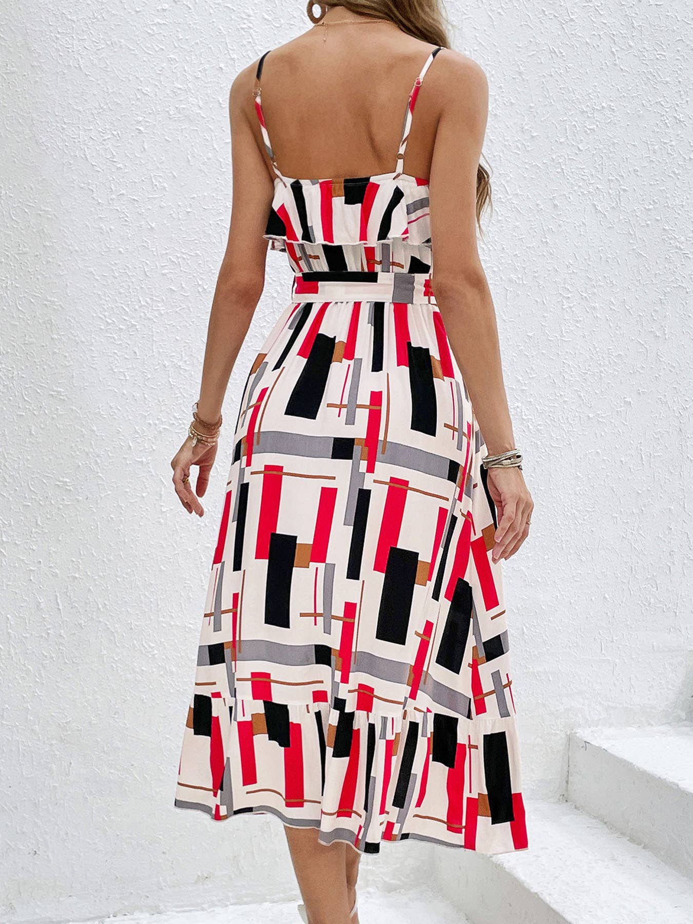 HOLIDAY-CHIC STRIPED PRINT LACE-UP DRESS