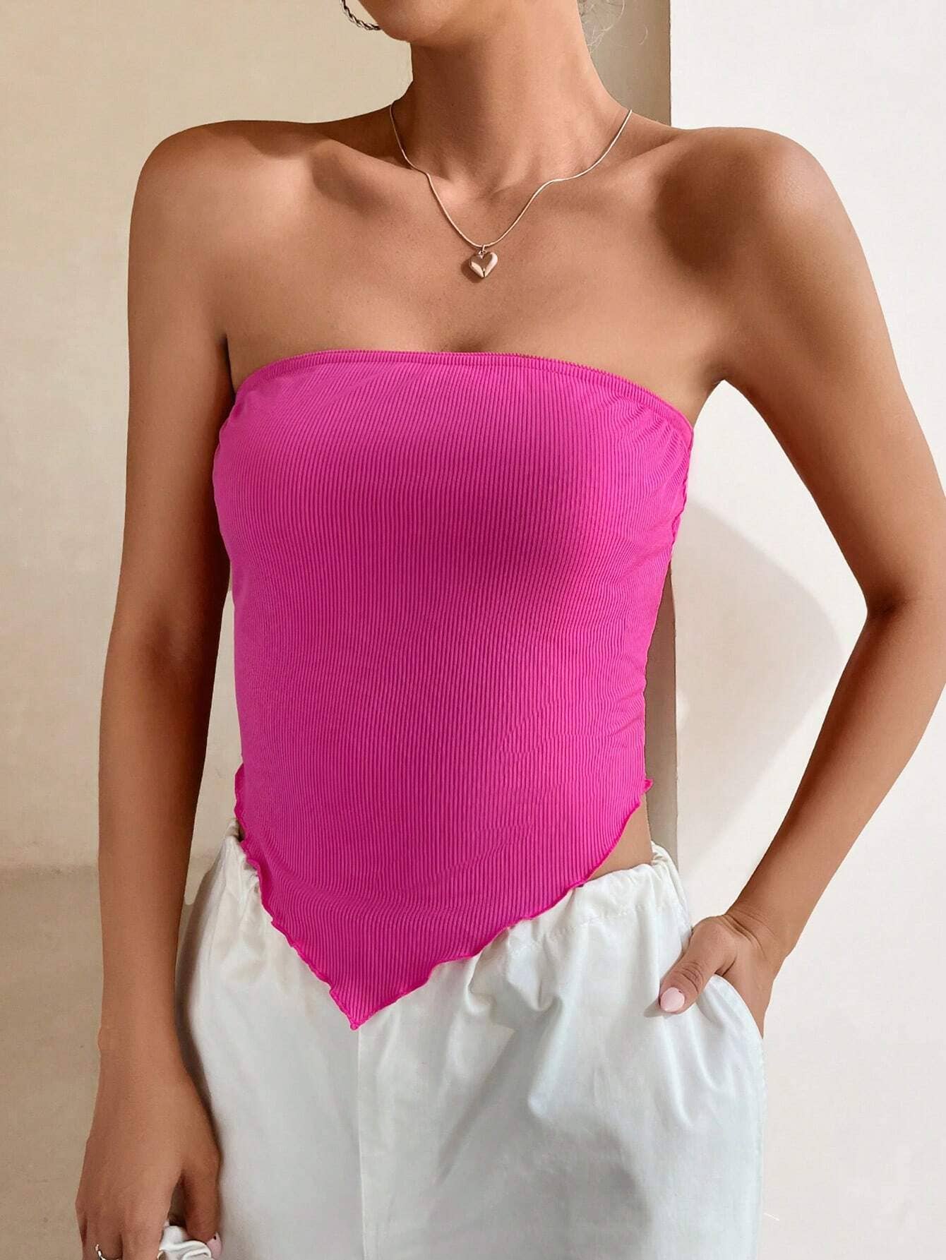 Irregular,slim,short sexy strapless halter top