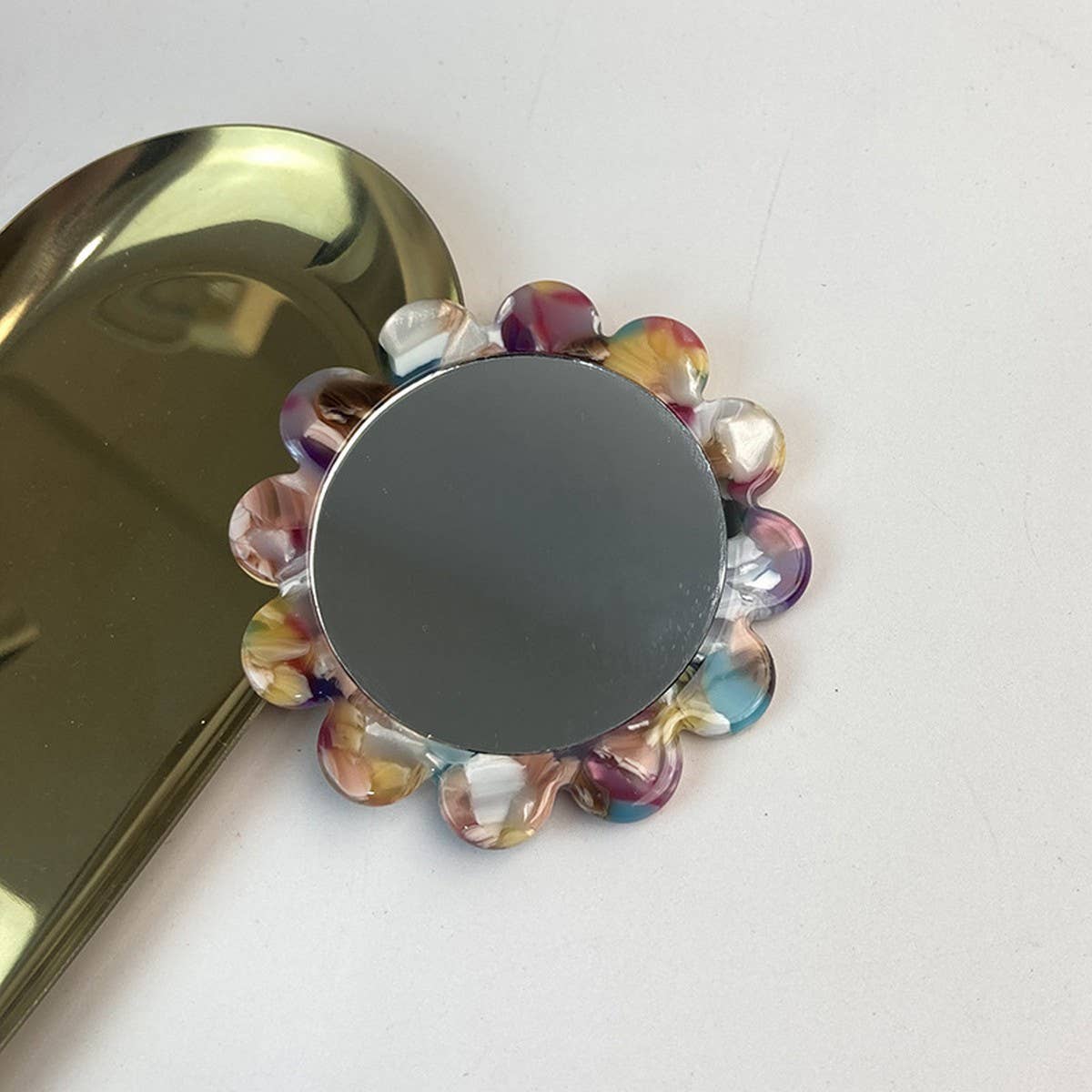 Floral Handheld Round Mirror Portable Makeup Mirror