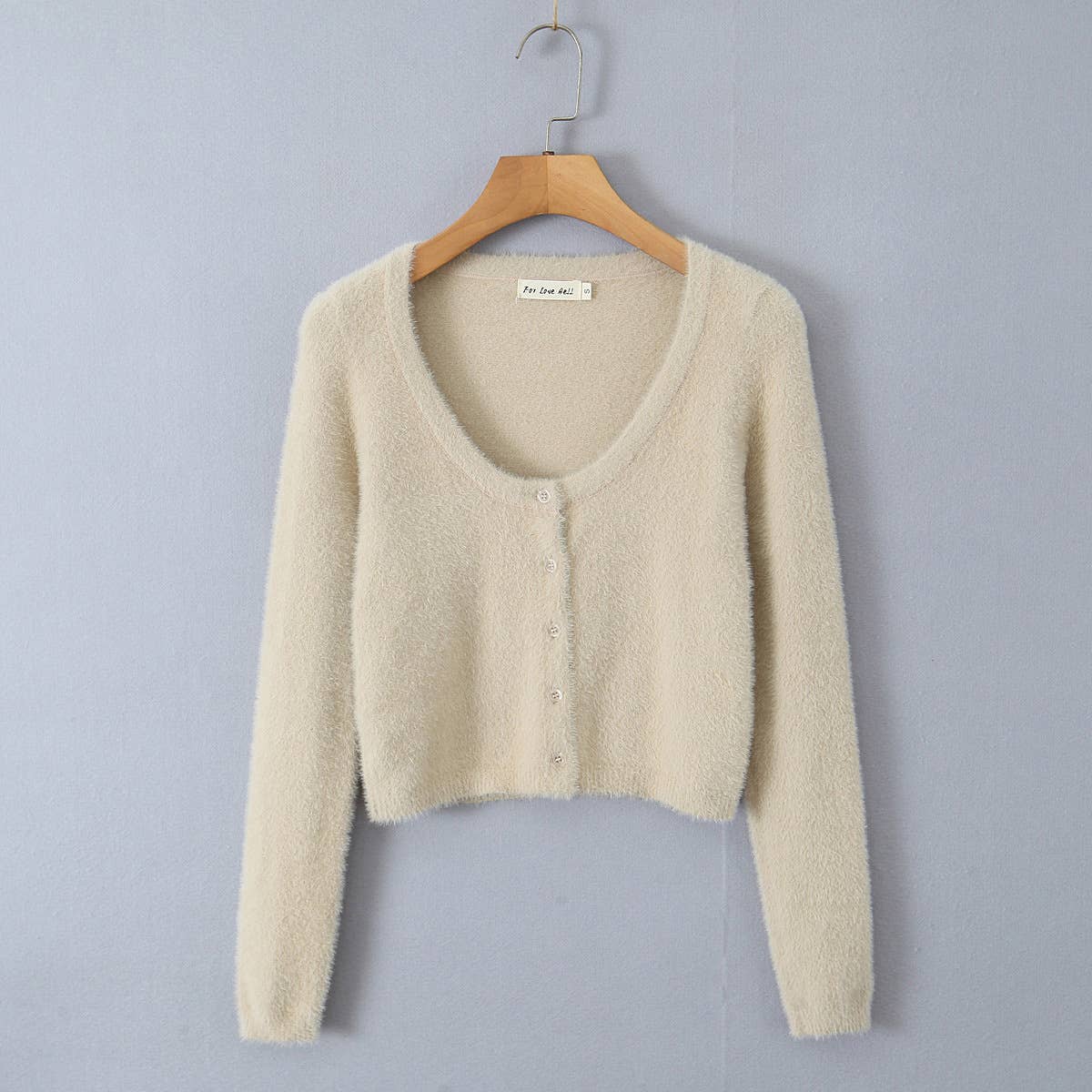 SINGLE BREASTED ROUND NECK MOHAIR KNIT CARDIGAN