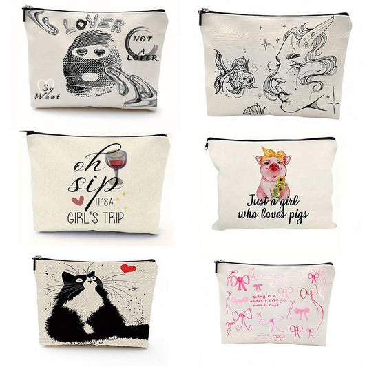 WOMEN LINEN WATERPROOF ZIPPER COSMETIC BAG_CWAB2246