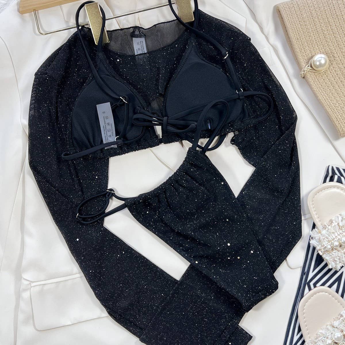 Black Long Sleeve 3-Piece Bikini Set Women??¢s Swimsu_CWMW0172