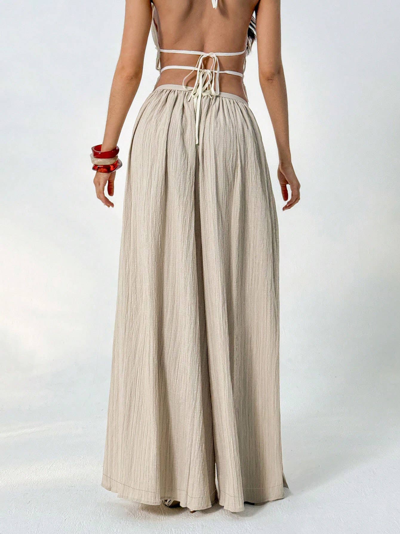 Loose and tight solid color loose wide-leg pants