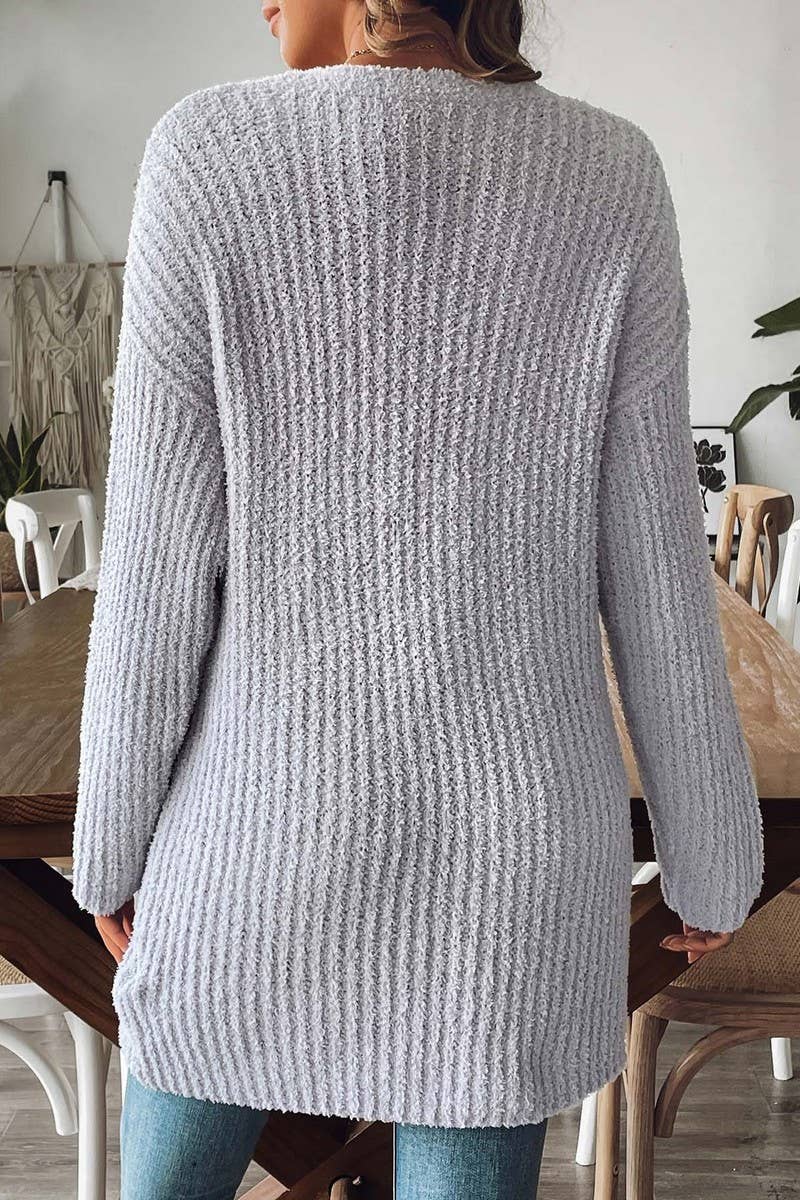 CWOSWL07394_WOMEN KNIT CARDIGAN SWEATER WITH POCKETS