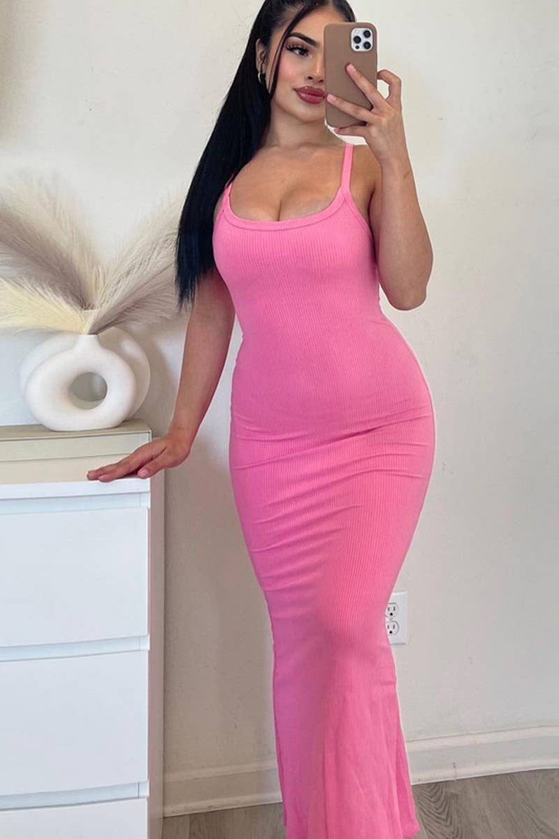 CWDMD4950_SEXY SLIM FIT COWL NECK RIBBED SLIP DRESS