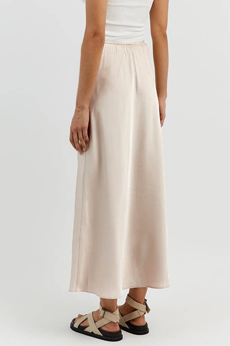 SATIN HIGH WAIST DRAWSTRING SOLID COLOR SKIRT