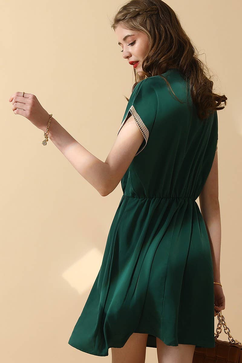 CWDSD1319-B_V NECK WAIST TASSEL Mini DRESS DETAILED