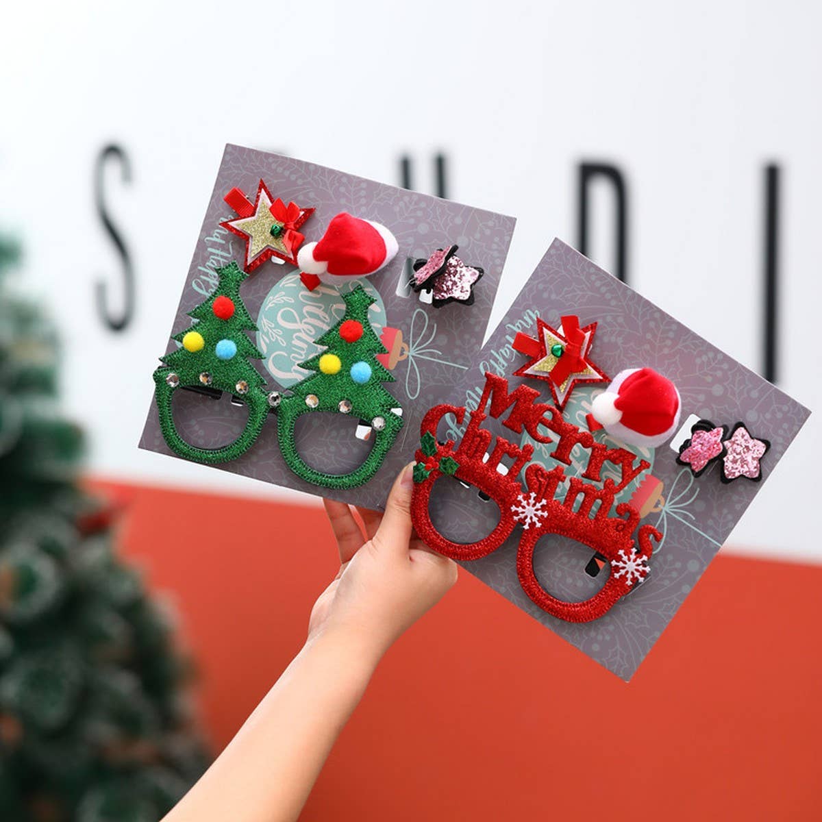 Christmas Hair Clip & Glasses Set, Kids Gift 4pcs