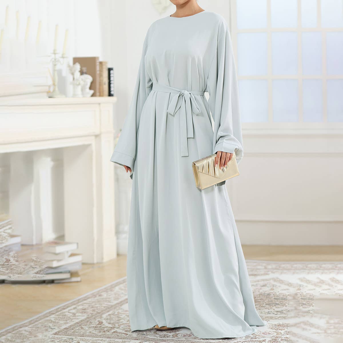 SOLID COLOR SIMPLE ABAYA CASUAL MUSLIM DRESS