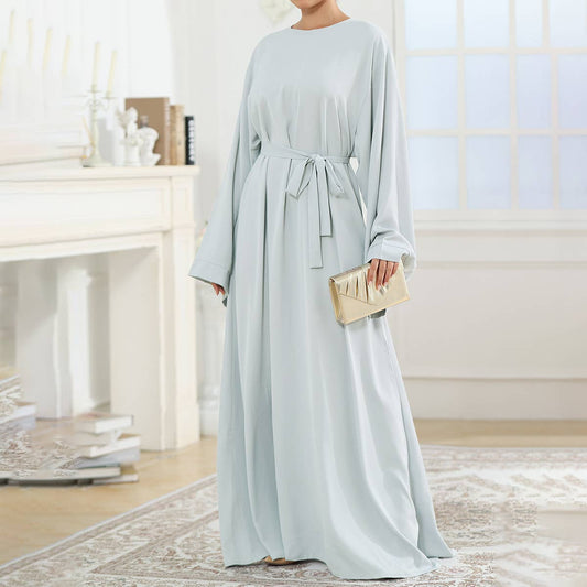 SOLID COLOR SIMPLE ABAYA CASUAL MUSLIM DRESS