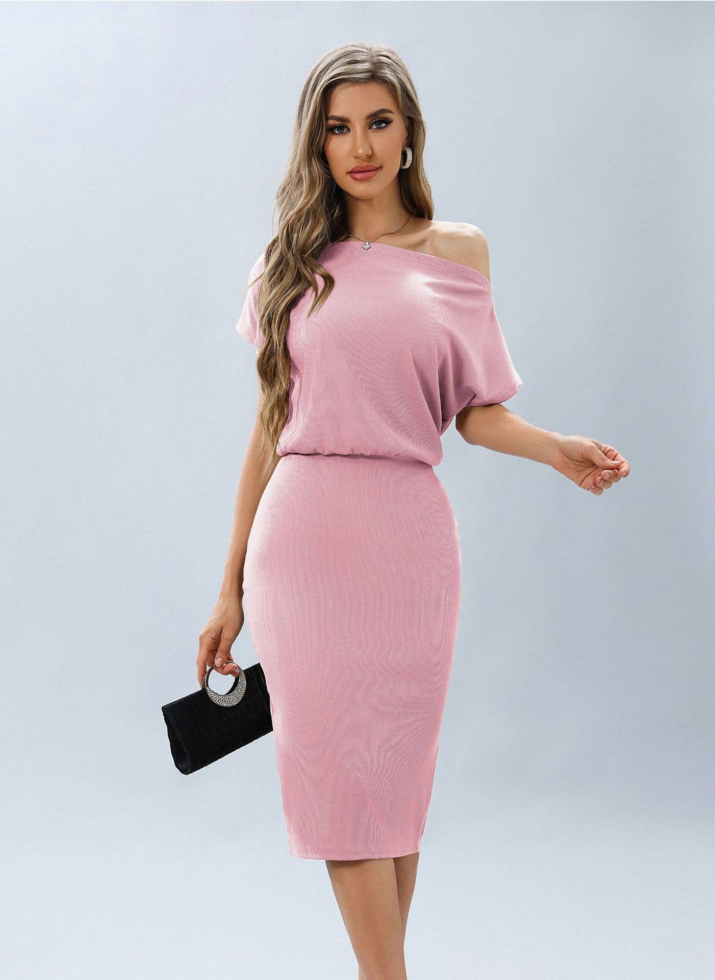 SOLID COLOR BELT LINE NECK FANNY PACK HIP DRESS