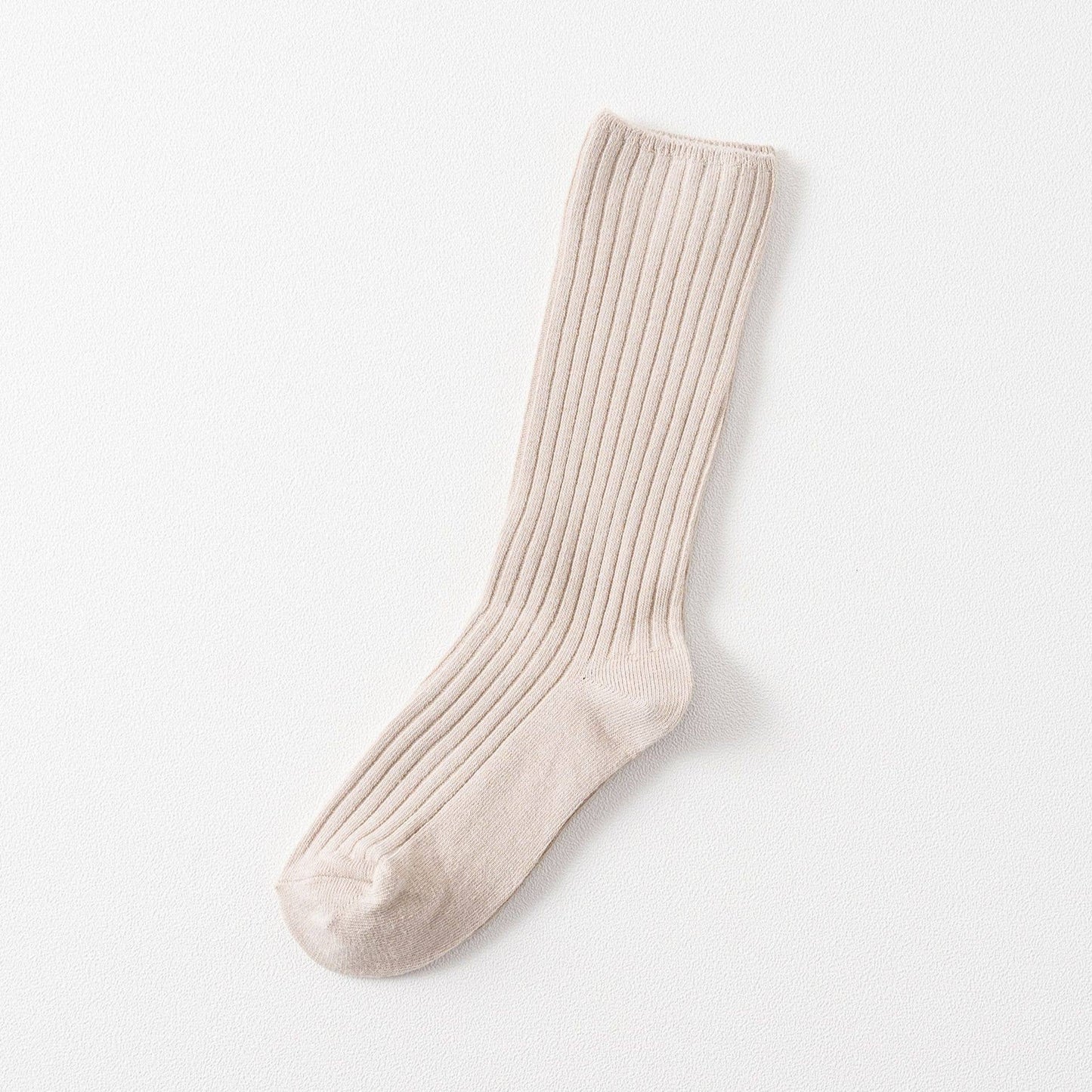 Solid Color Vertical Stripes Cotton Crew Socks_CWMS074