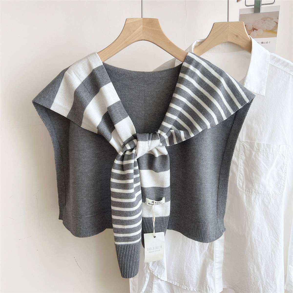 Striped Knit Shawl ??Neck & Shoulder Wrap_CWASC0843