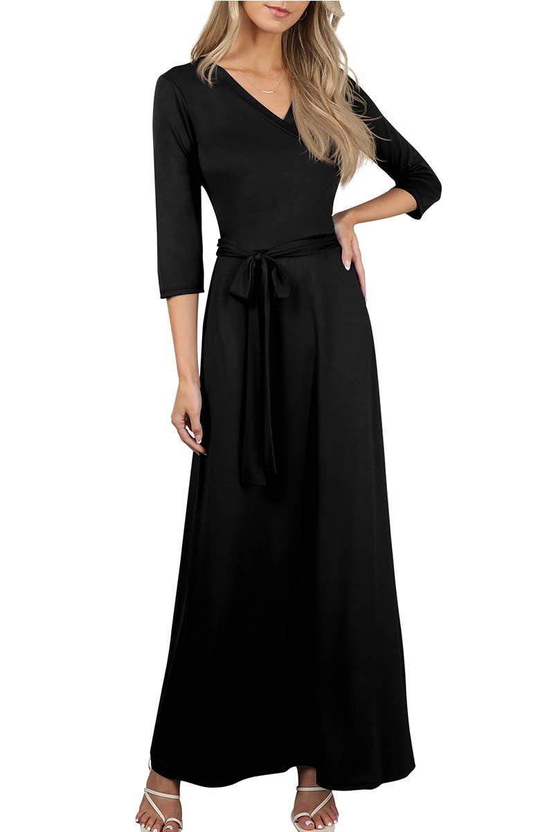AWDMD283_3/4 Sleeve Knit Long Dress