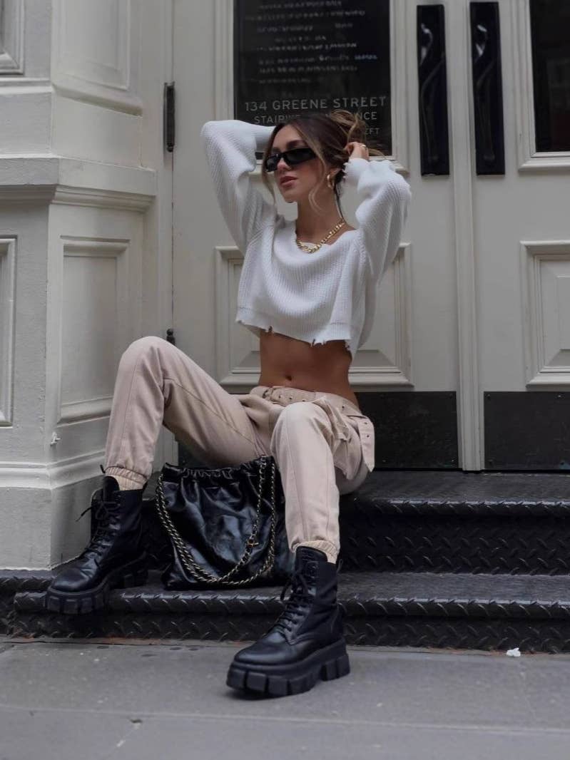 Sexy crop hollowed-out off-the-shoulder sweater