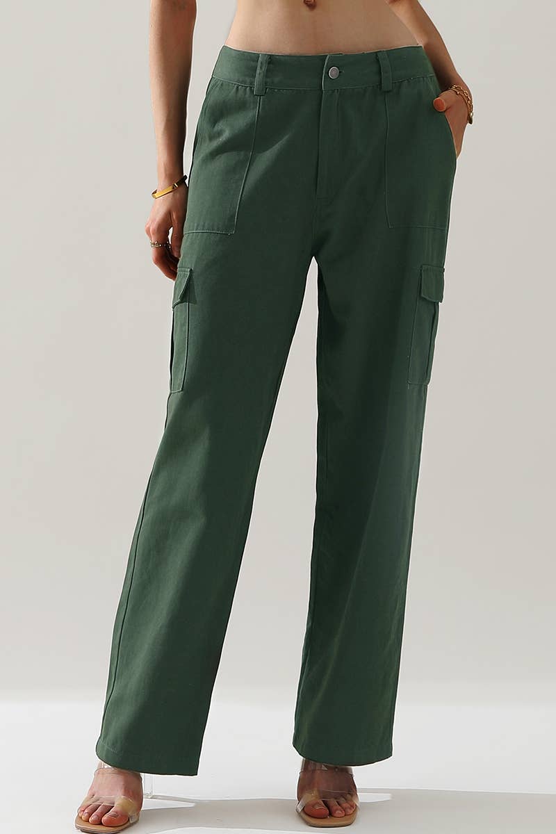 CWBLP421_Cargo Cotton Pants Wide Leg Casual Pants 4 Pockets