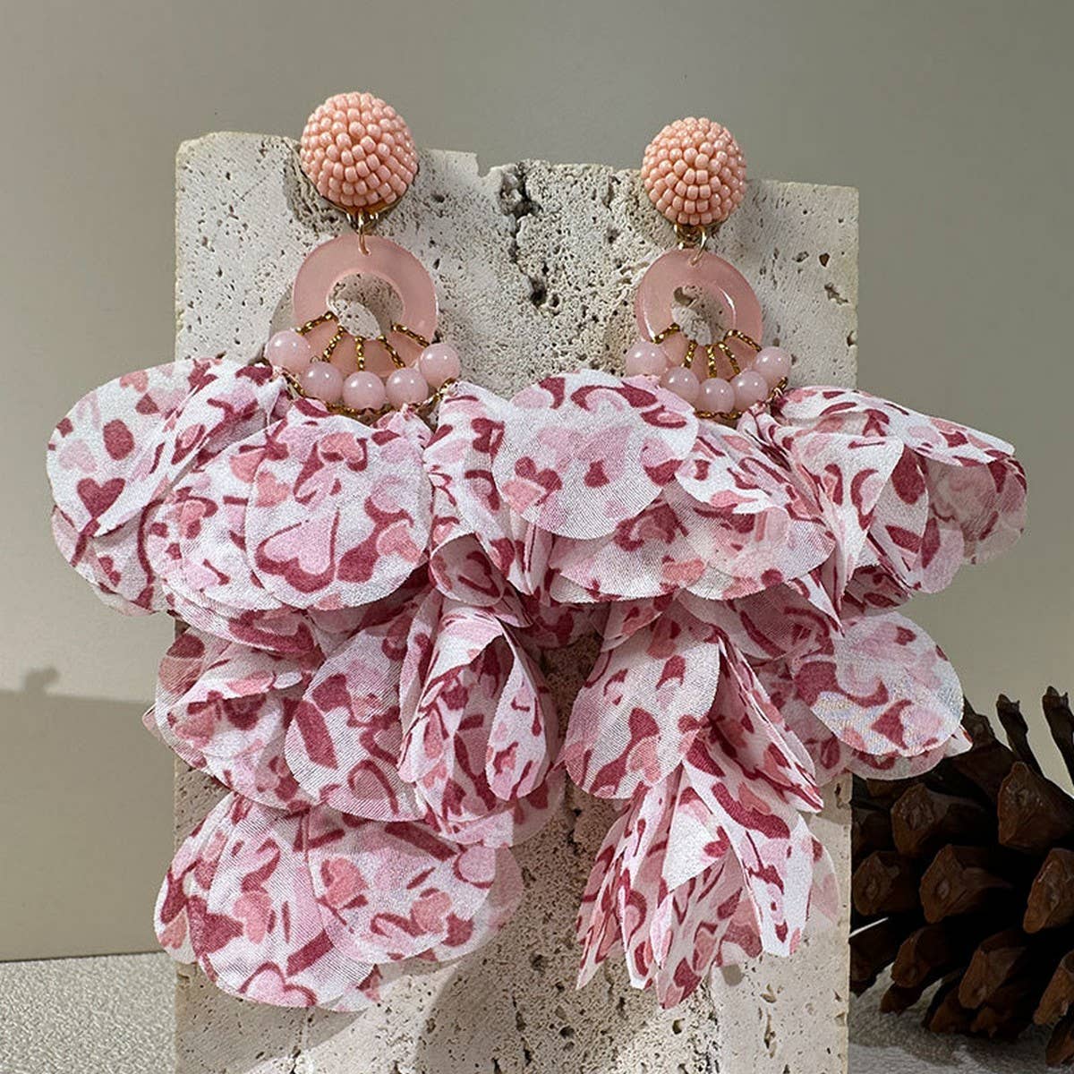 Handmade Floral Tassel Earrings Long Bold Design