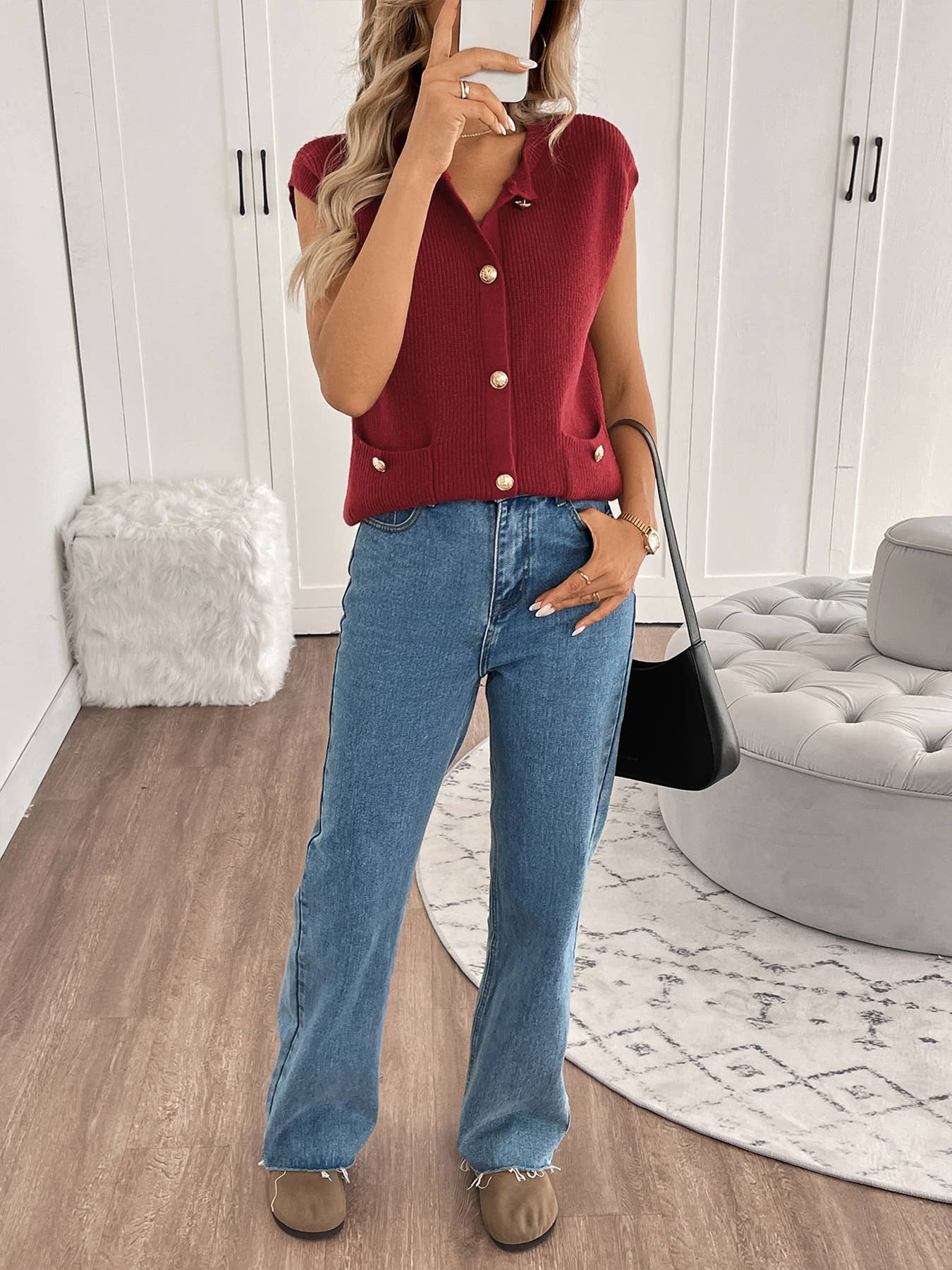 SLEEVELESS VALENTINE'S DAY SOLID COLOR CARDIGAN