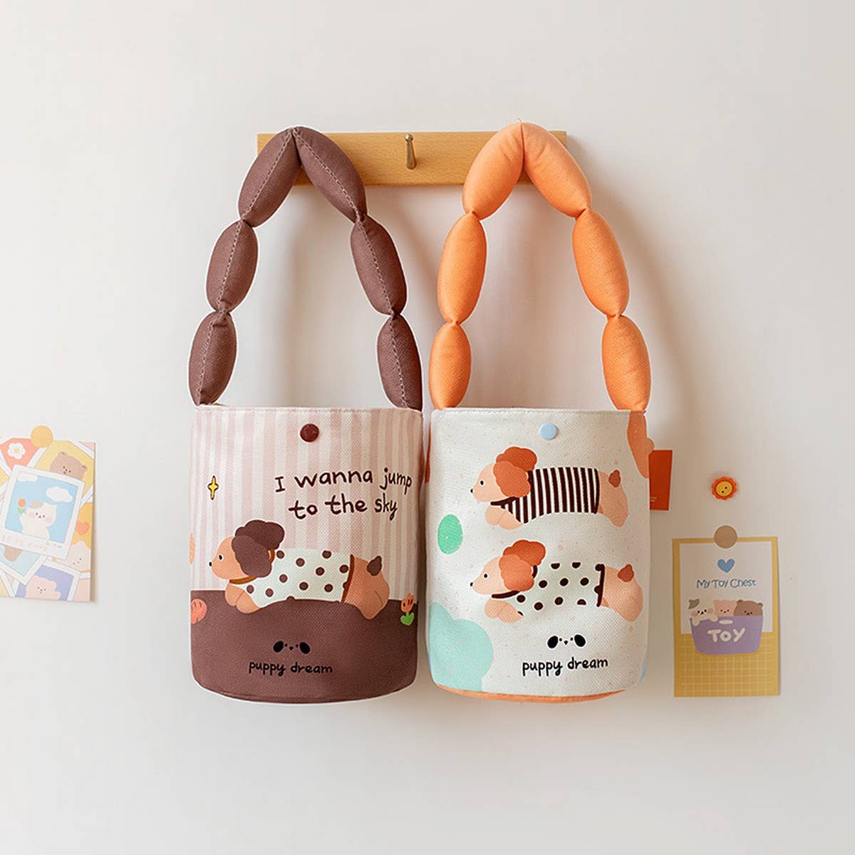 Cute Dachshund Cartoon Bucket Tote Bag_CWAB5606