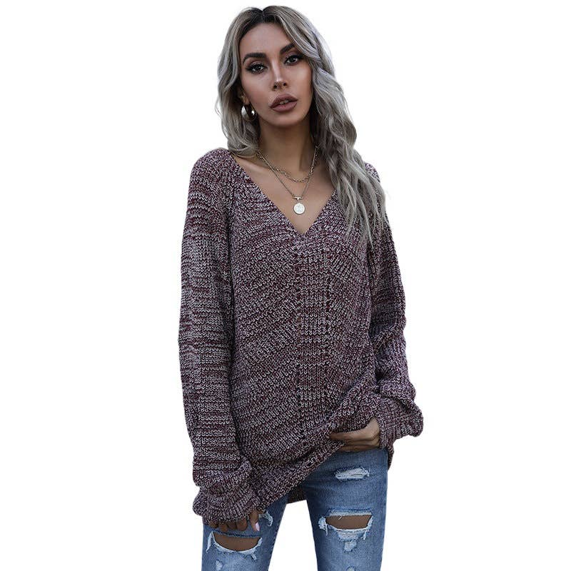 LONG  FASHION ALL-MATCHING V-NECK KNITWEAR