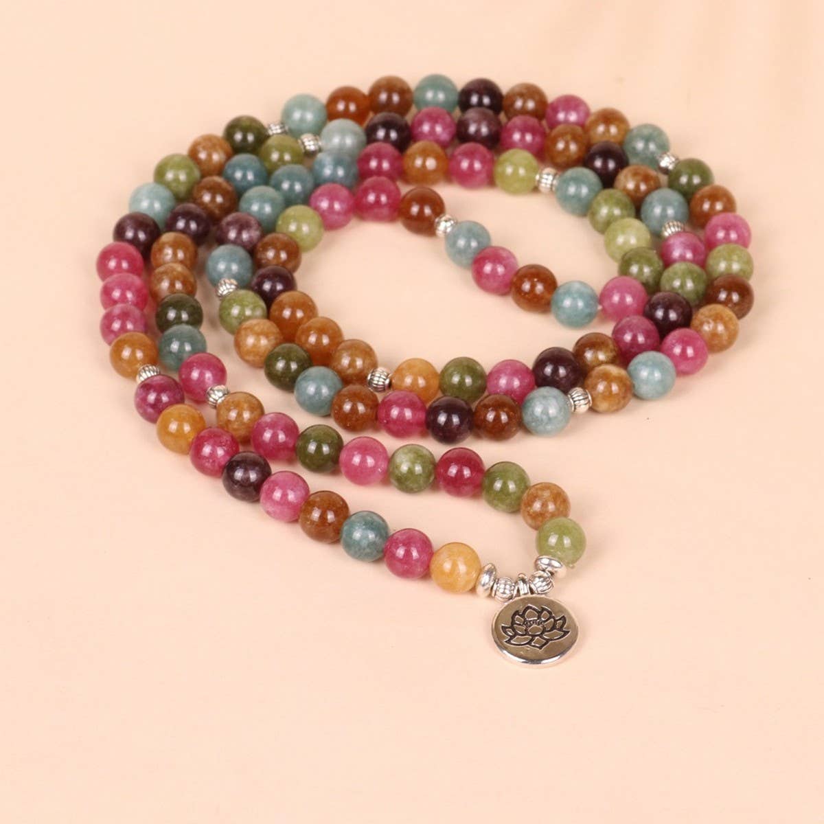 108 MULTI-COLORED STONE BEADED BRACELET WITH CHARM_CWAJE3931