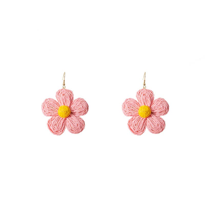 Woven raffia grass exaggerated flower earrings