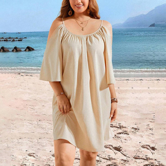 LARGE OFF SHOULDER SHORT SLEEVED DRESS_CWDSD3311