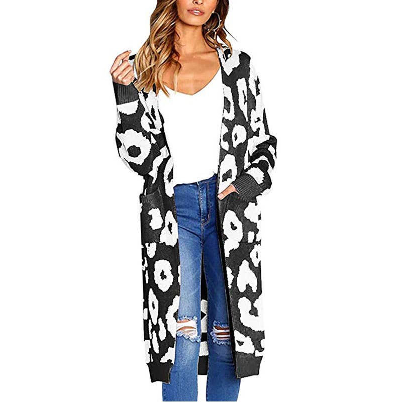 FASHION LEOPARD JACQUARD BUTTON-DOWN CARDIGAN