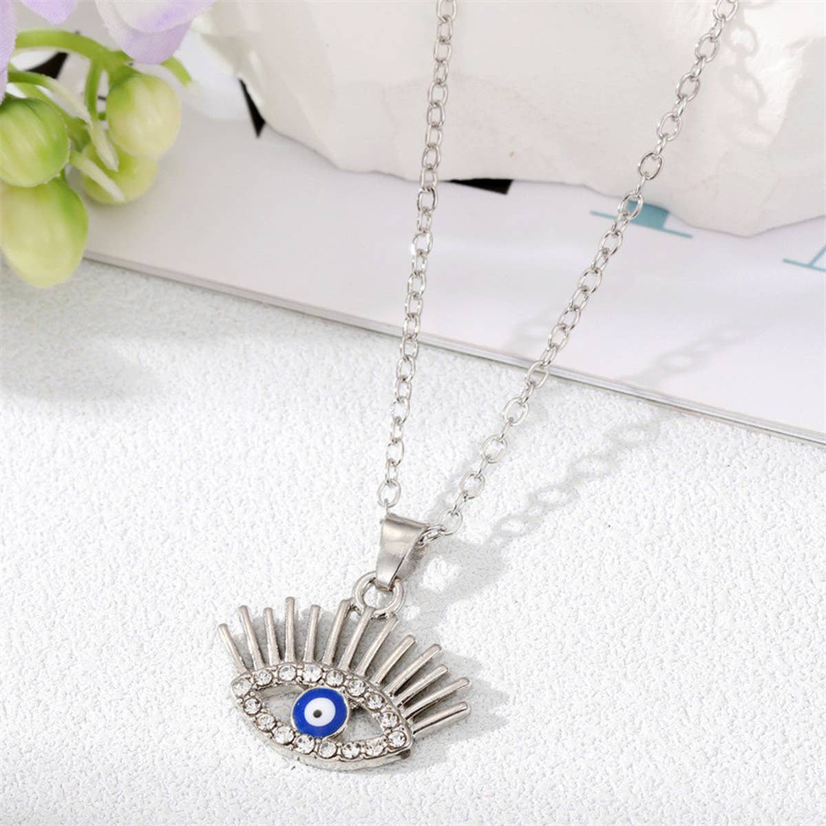 FASHIONABLE EVIL EYE DIAMOND NECKLACE