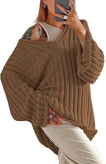 V-NECK SOLID COLOR PIT STRIPE THICK KNIT SWEATER