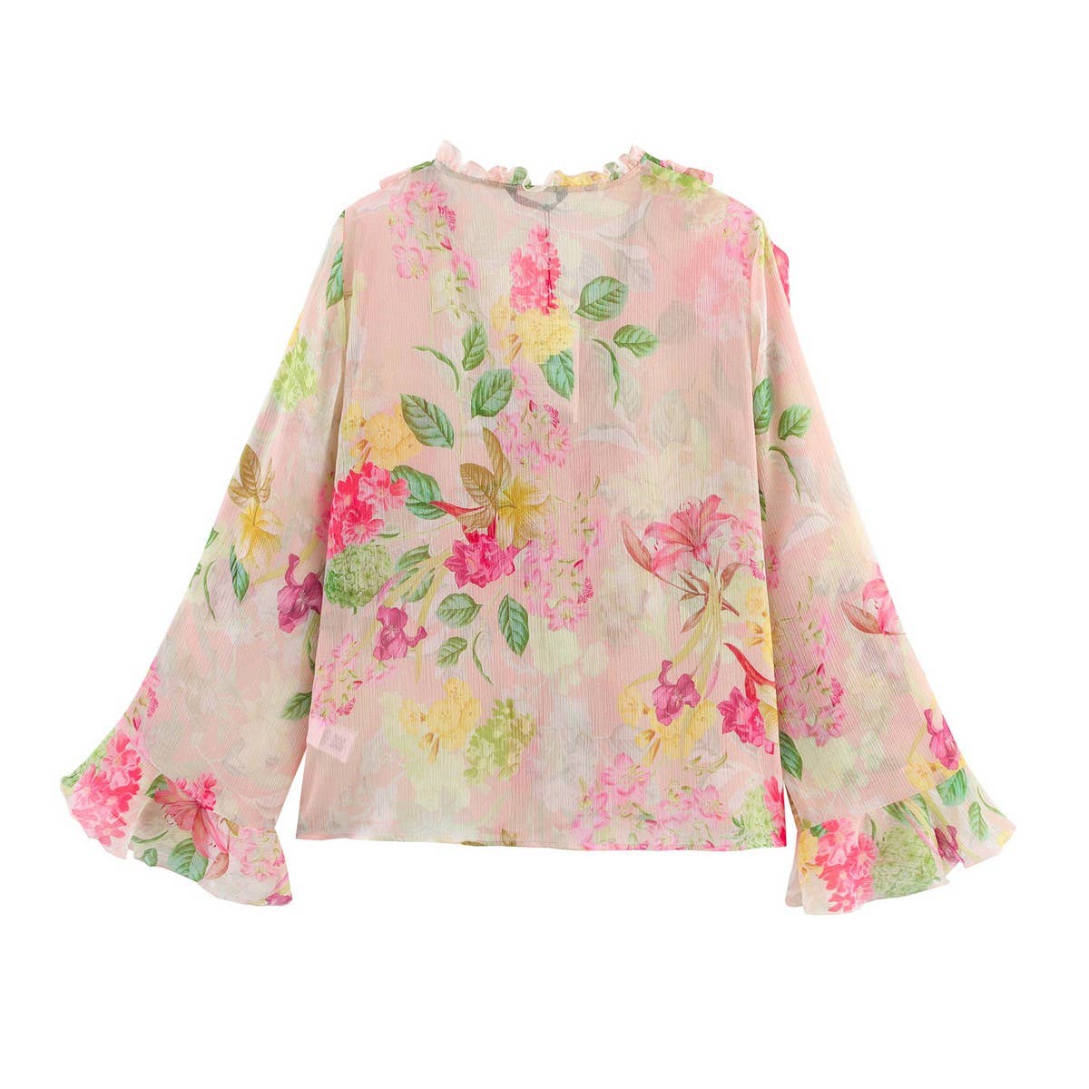Floral Print Layered Long Sleeve Blouse
