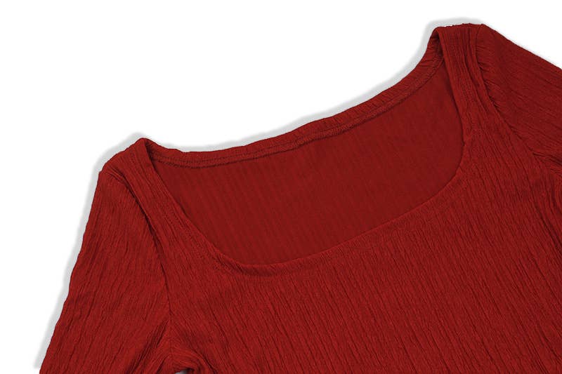 Sexy French U-neck slimming ribbed T-shirt