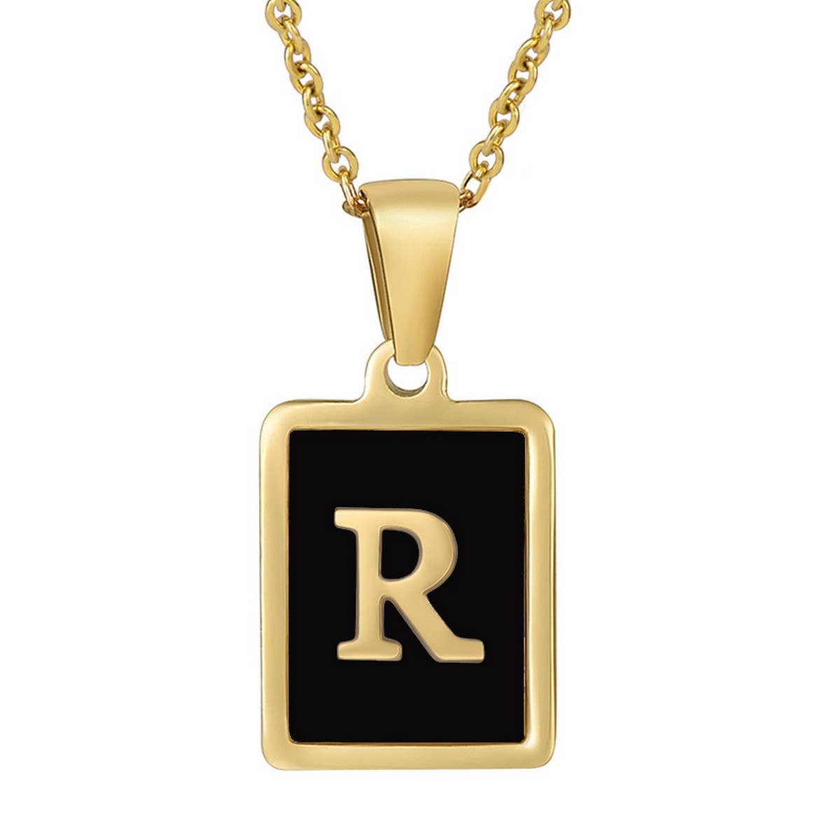 CWAJE1947_Personality Square Black Letter Necklace,Gold